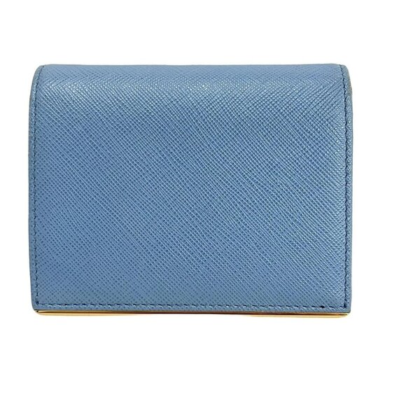Auth PRADA - 1MV204 Light Blue Gold Leather Hardware Bifold Wallet - Picture 4 of 10